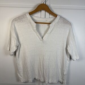 Boden Top Women's Medium Notch Neck Linen Henley Blouse Short Sleeve White